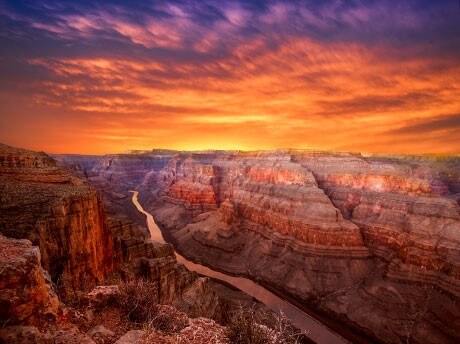 The sun sets above the beautiful Grand Canyon in Arizona.