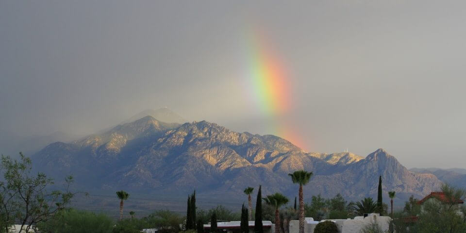 The Santa Rita Mountains with a rainbow.
