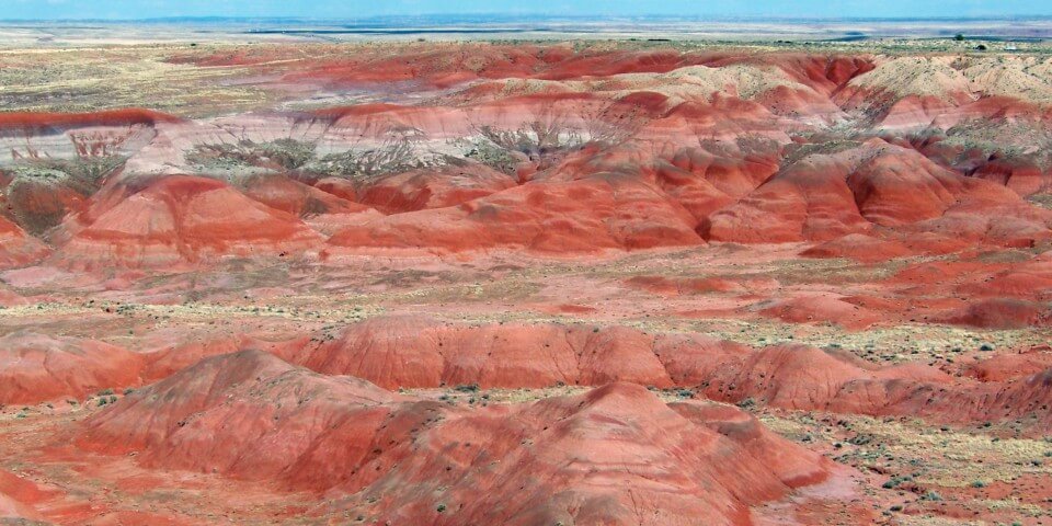 Red and pink chinle formation in the Petrified Forest Arizona.