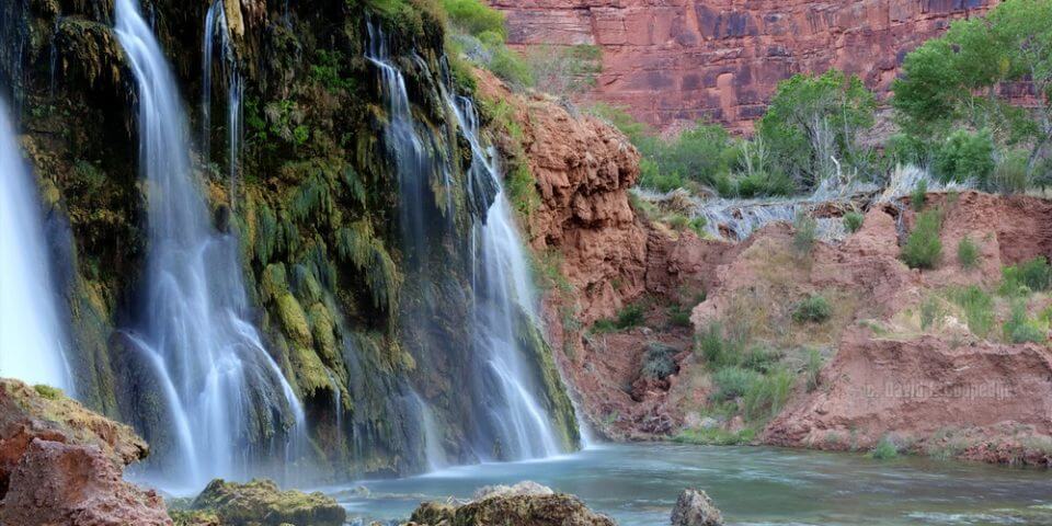A beautiful shot of cascading waterfalls in Supai.
