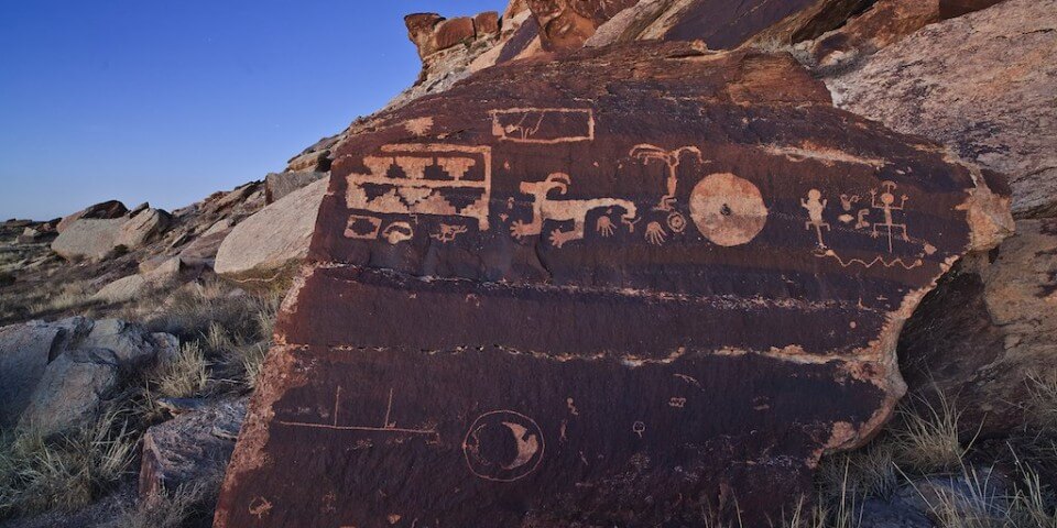 Petroglyphs on a rock in the Petrified Desert.