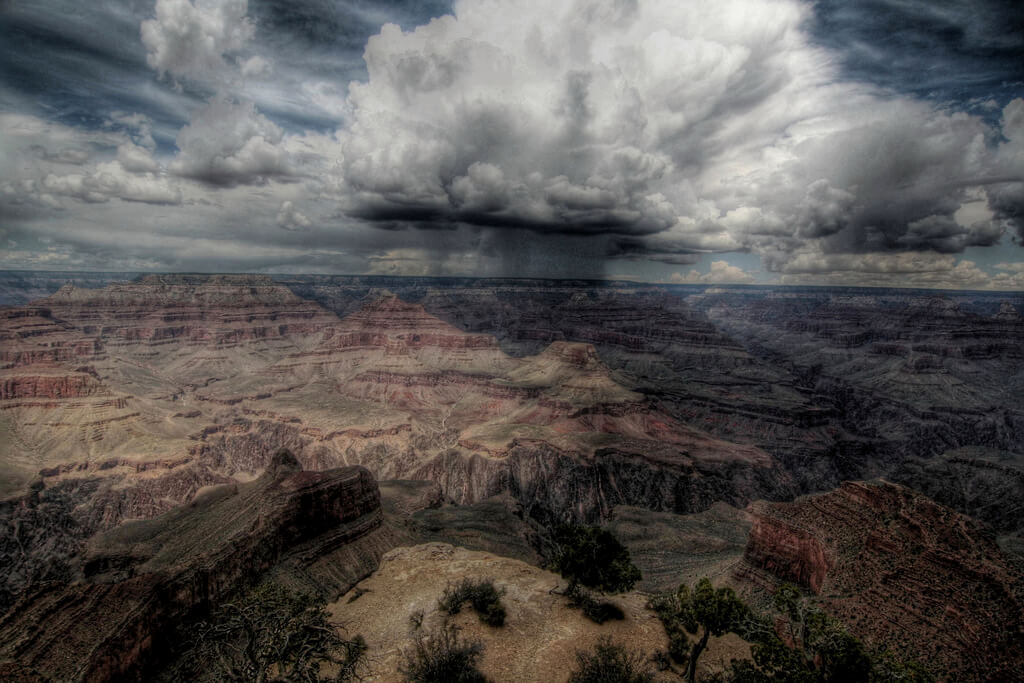 A monsoon downpour over The Grand Canyon. Flickr User Tony Eckersley