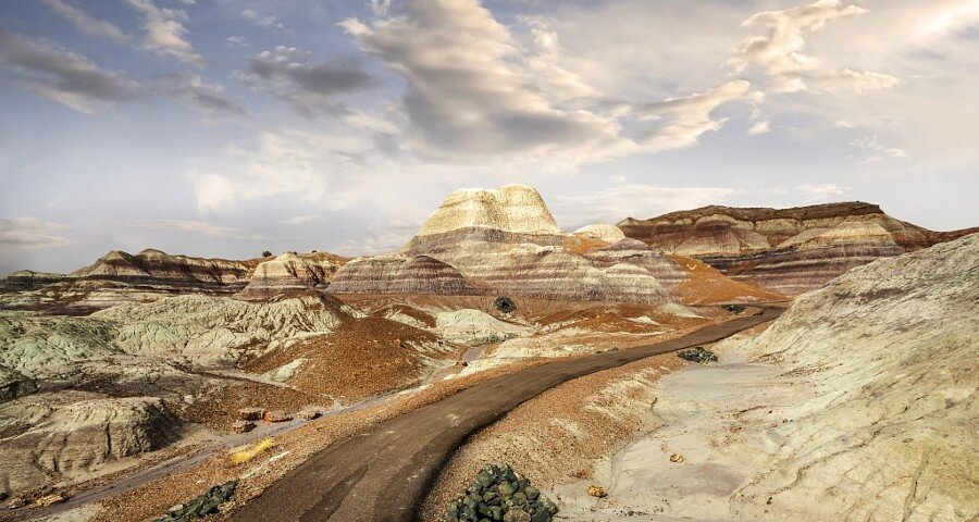Beautiful rock and mountain formations in the Painted Desert Arizona.