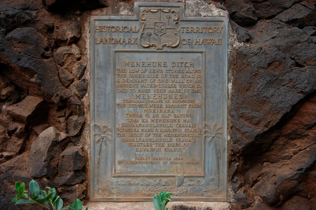 Historical Territory Landmark of Hawaii for the Menehune Ditch.