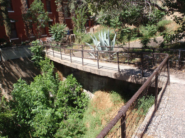 The bridge across a moat at the Oliver House in Bisbee, Arizona.