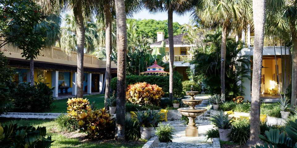 Exterior shot of the courtyard at the Bonnet House in Fort Lauderdale, Florida. 
