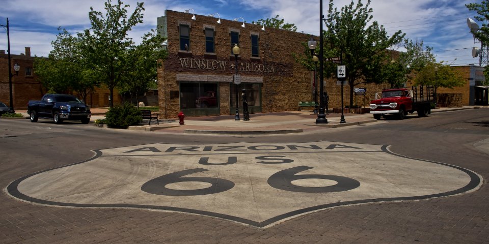 The famous corner in Winslow, Arizona mentioned in the Eagle's song.