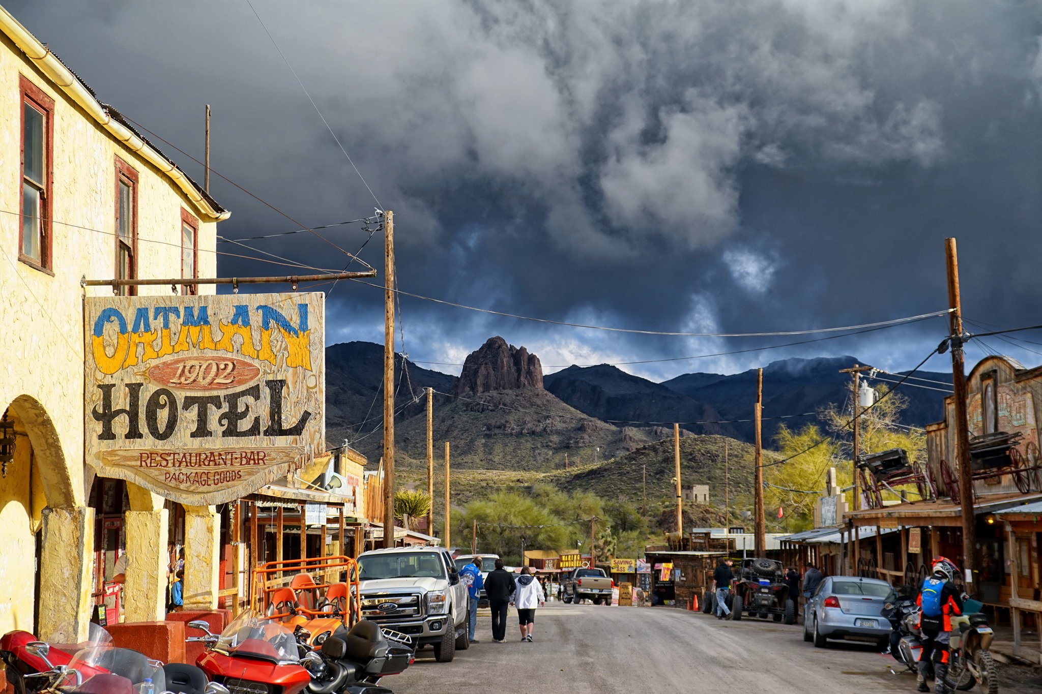 A storm is coming to downtown Oatman, Arizona