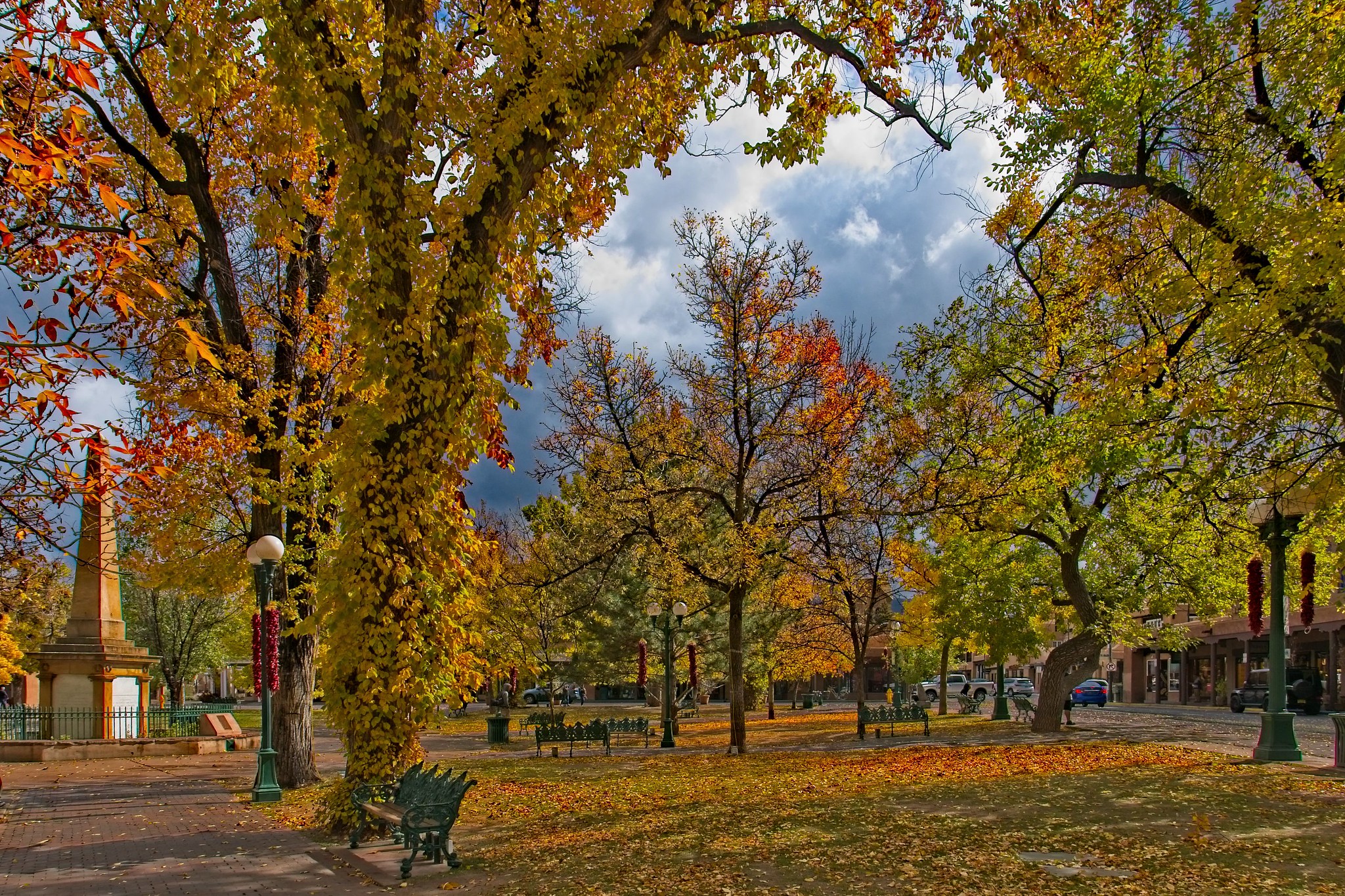 Santa Fe Plaza in the fall.