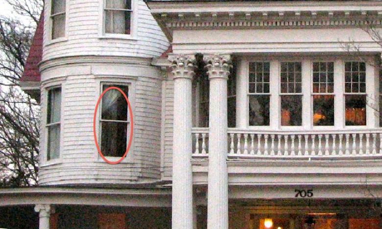 Image of an alleged ghost standing in the window of Ladell's old bedroom in the Allen House.