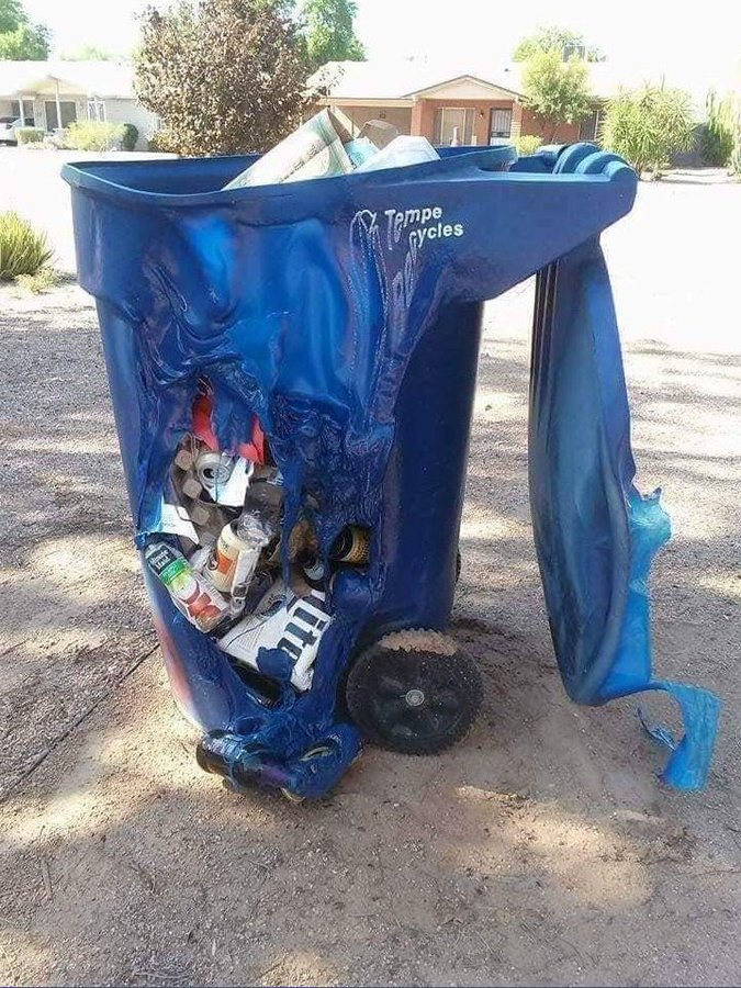 Melted Trash Bin things melting in arizona