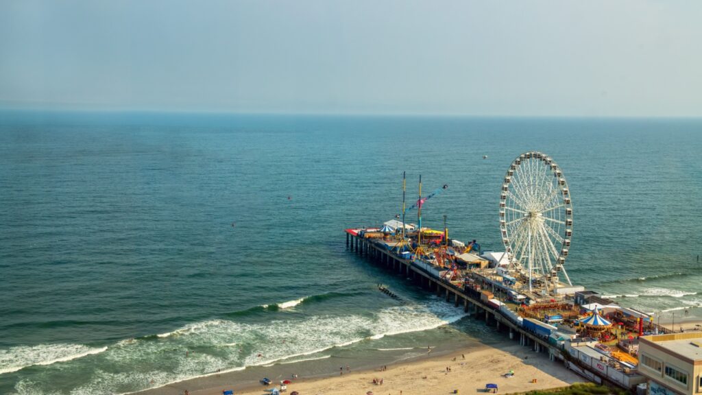 An aerial view of the amusement pier in Atlantic City, New Jersey. 