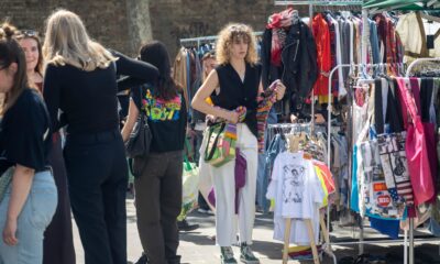 Barcelona, Catalonia, Spain - 29 March 2023: Vintage Market Day. Flea market, holiday's celebration on the beach of Barceloneta. City fiesta. Placa de Sant Josep Oriol Art Market